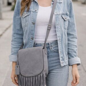 Mossimo Supply Co. Gray Crossbody Bag with Fringe